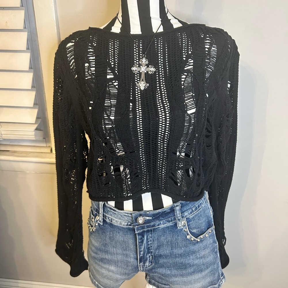 ❌Sold ❌ Killstar Black Distressed Knit Sweater XS - Picture 2 of 6